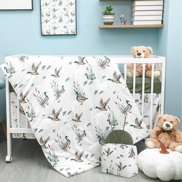 4 Piece Mallard Duck Crib Bedding Set Including Mallard Duck Crib Skirt, Blanket, Crib Sheet and Diaper Stacker, Soft