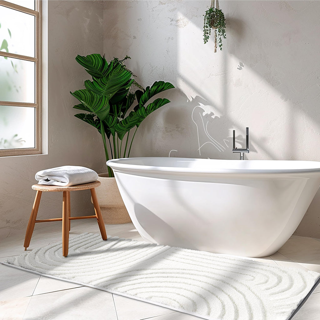 24"x60" Boho Decorative Textured Bathroom Rugs Runner, Mid Century Modern Extra Long Non-Slip Absorbent Soft Bath
