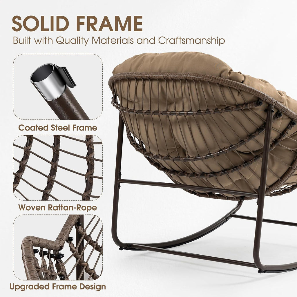 Oversized Papasan Rocking Chair - Outdoor Luxury Comfy Patio Chair Indoor Egg Royal Rattan Rocking Chair with Cushion