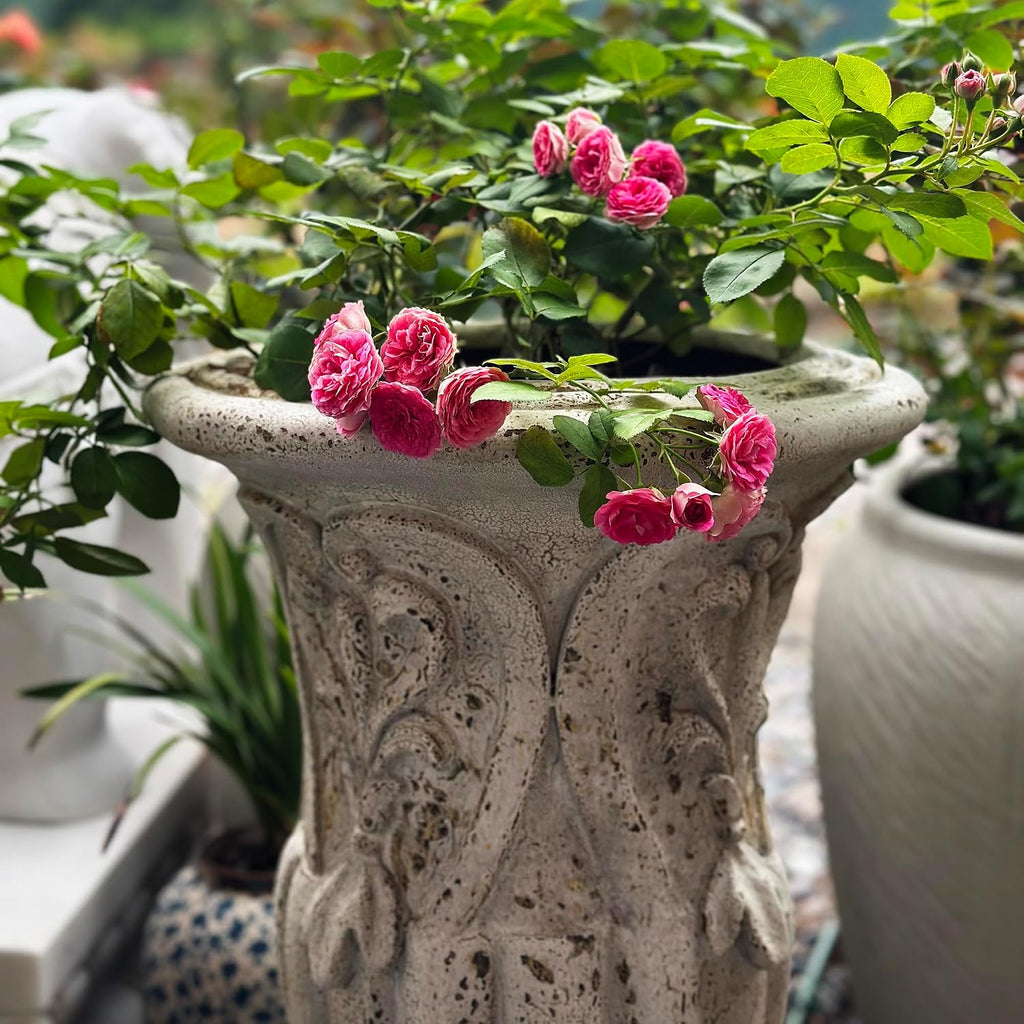 Vintage European Large Garden Urn Planter, Cement and Fiber Flower Pot, Decorative, 24.8 Inche Tall, Make Rust