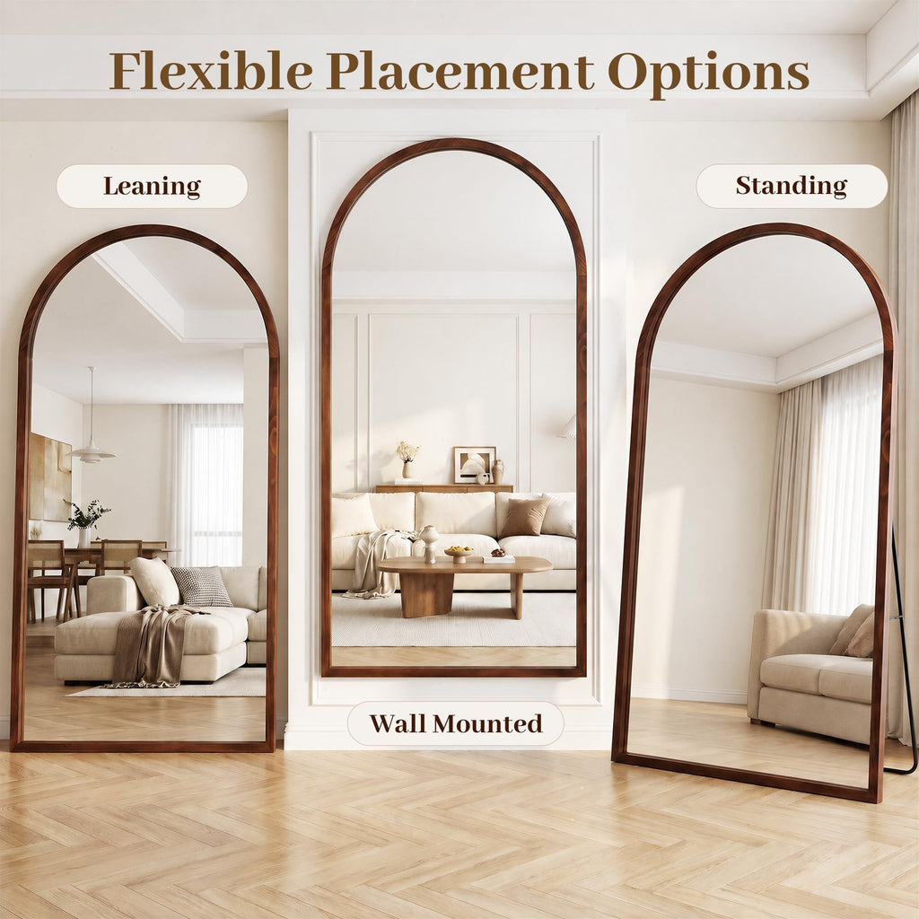 76"x41" Arched Full Length Mirror with Slim Solid Wood Frame, Walnut