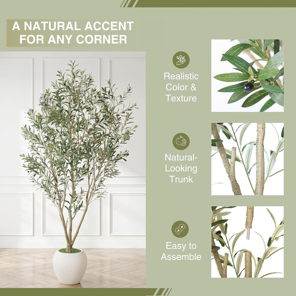 8FT Artificial Olive Tree Tall Faux Potted Plant White Planter Indoor