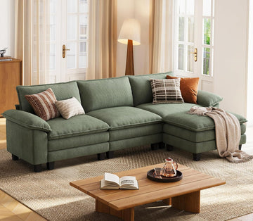 HOME 123'' Modular Sectional Sofa Green Couch Corduroy Cloud Couches for Living Room