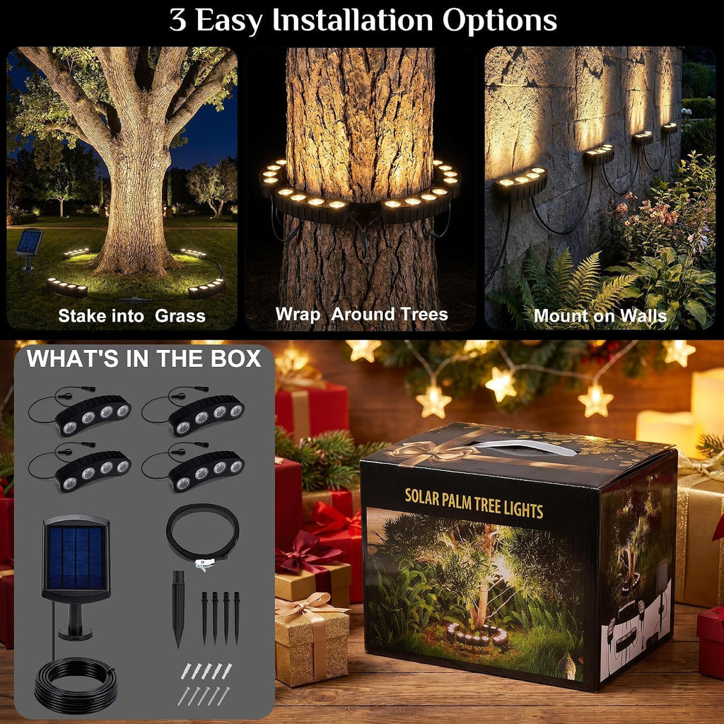 Solar Tree Lights, Outdoor Ring Landscape Spotlights, Warm White | 16 COB LED, 3-in-1 (Sticked/Tied/Hang), 33FT
