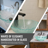 Eden Bath Clear Free-Form Wave Rim Round Glass Sink Bowl Bathroom Vessel Sink for Vanity Top