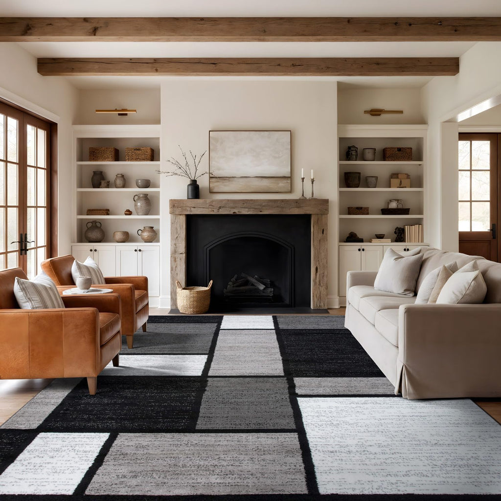 Modern Geometric Gray Area Rug, Fade-Resistant for Large , or Open Space, 10' x 14'