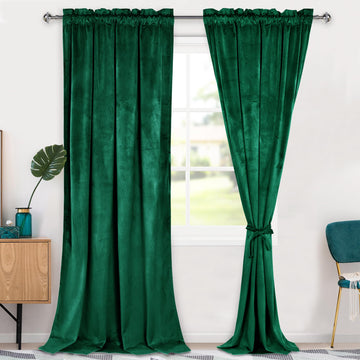 Green Velvet Blackout Curtains 108 inches Long 2 Panels 52W x 108L