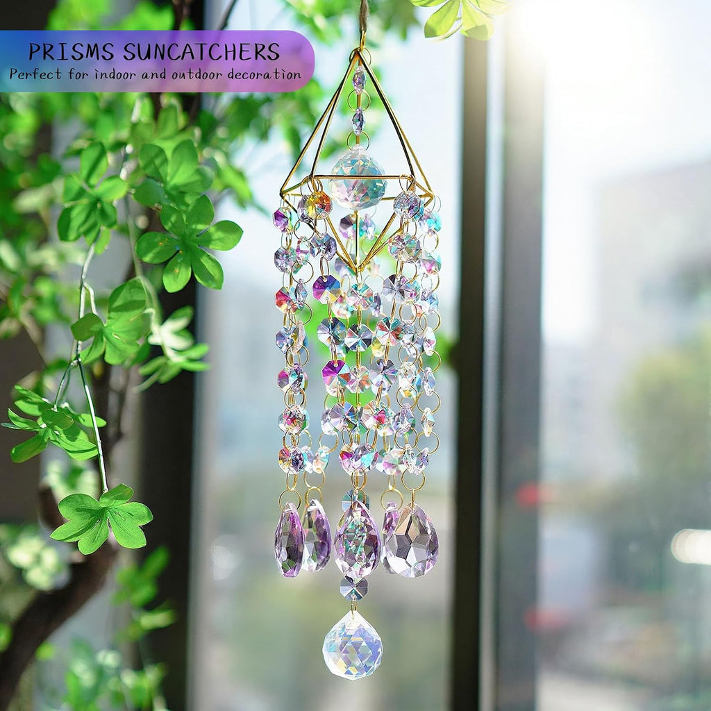 21.5'' Crystal Prisms Suncatcher for Window Hanging,Purple - Rainbow Maker,Sun Catcher Indoor Window