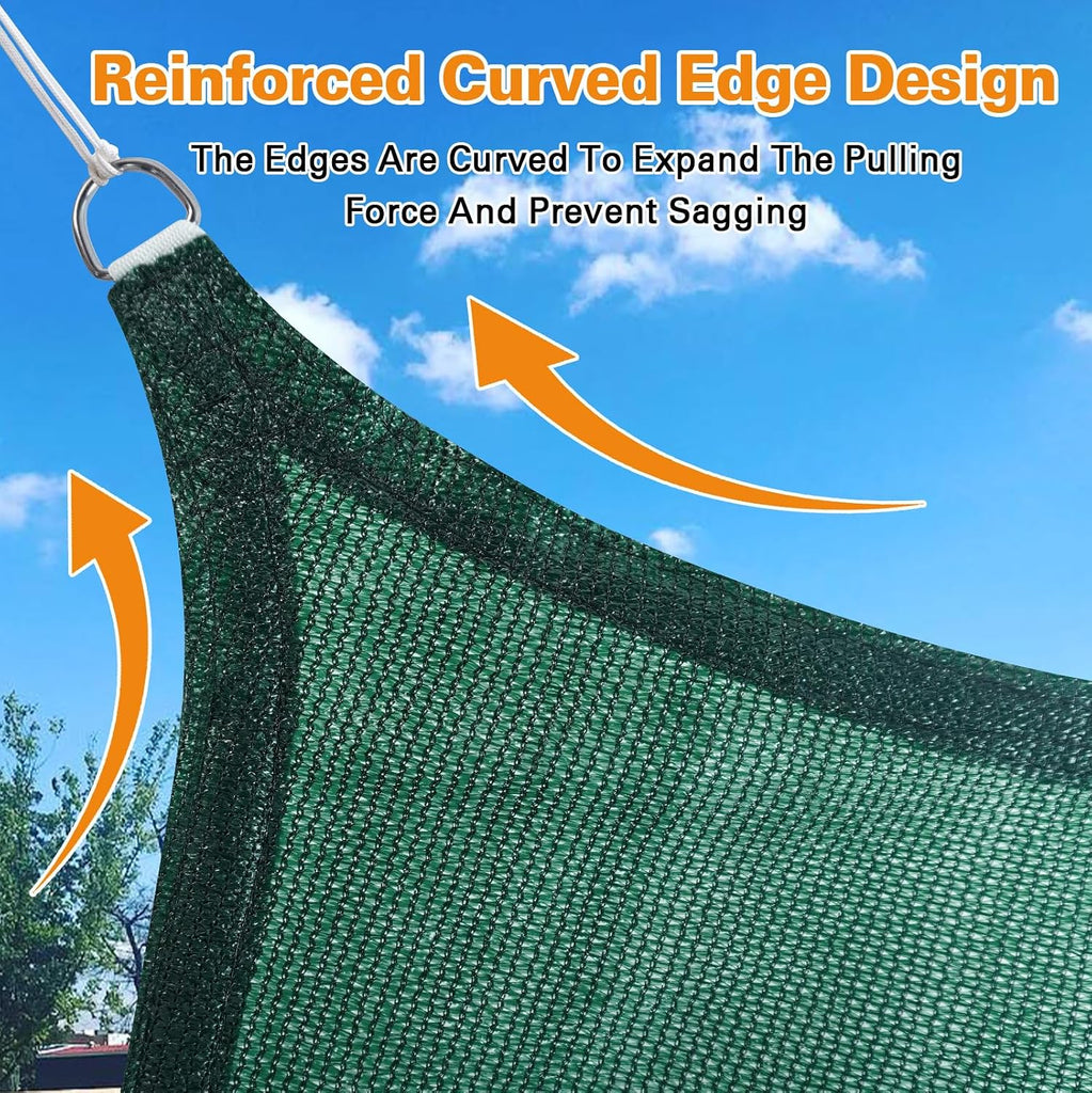 Sun Shade Sail 6' X 8' X 10' Dark Green Triangle Canopy Awning Fabric Mesh 95% UV Blockage, Water & Air Permeable