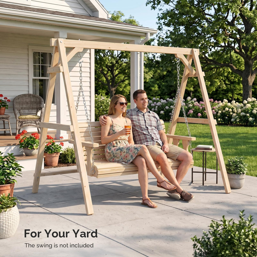 6.9FT Wooden Porch Swing Frame for 5FT Swing, Natural