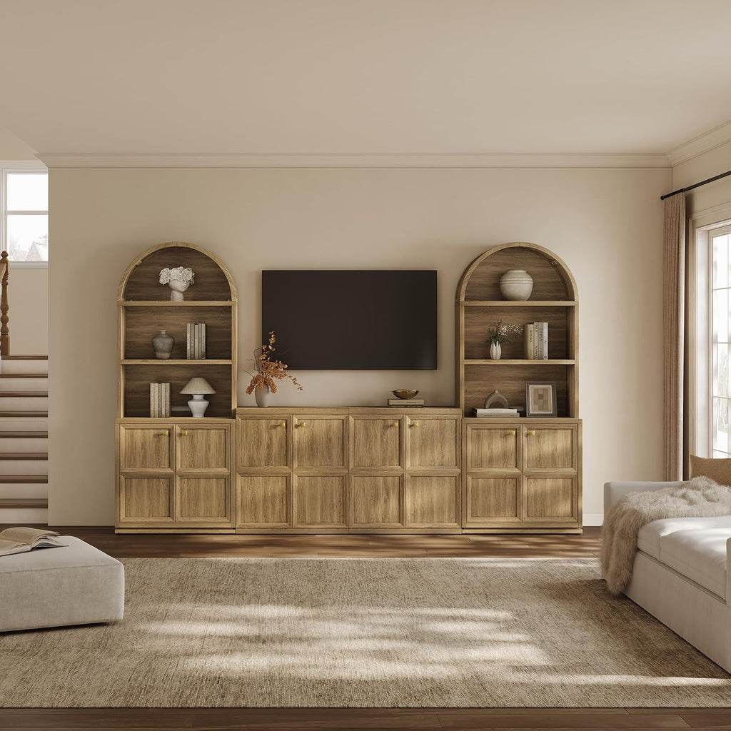 81" Tall Arched Bookcase, Large Bookshelves with Storage