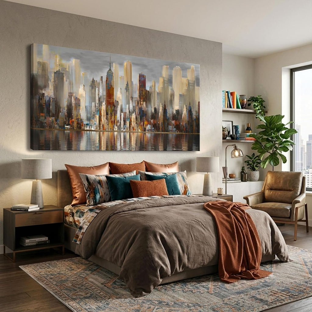 Wall Decorations Framed Large Cityscape New York Wall Decor Canvas Prints Abstract Brown City Theme Paintings Modern