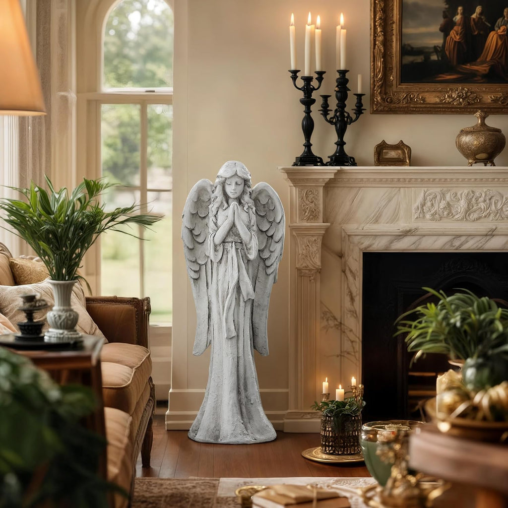 Praying Angel Statue Outdoor, Large Standing Garden Decor Figurine | Catholic Sculpture for Yard, Patio, or Cemetery.