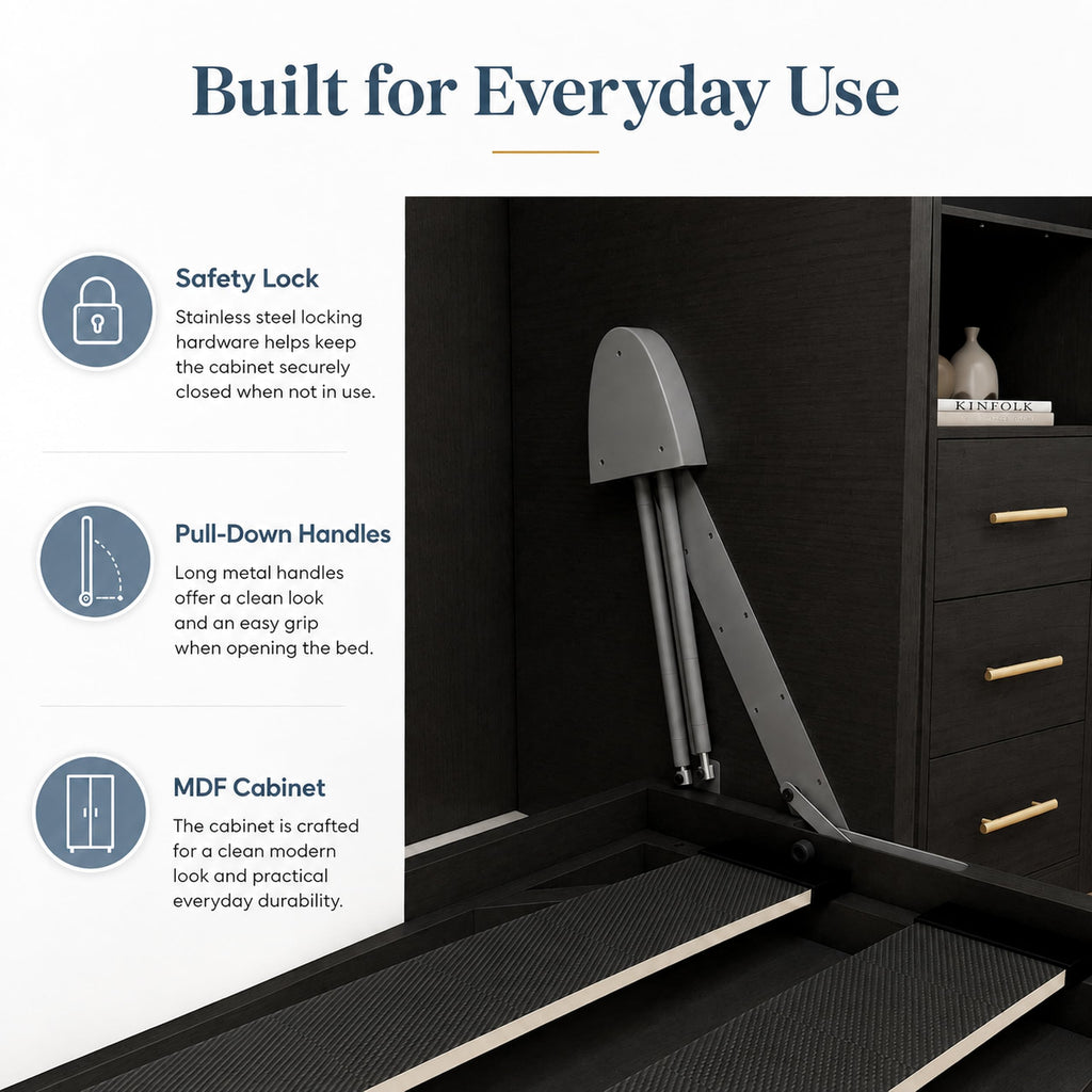 Queen Murphy Bed with Storage, Integrated Desk, Side Cabinets and Drawers