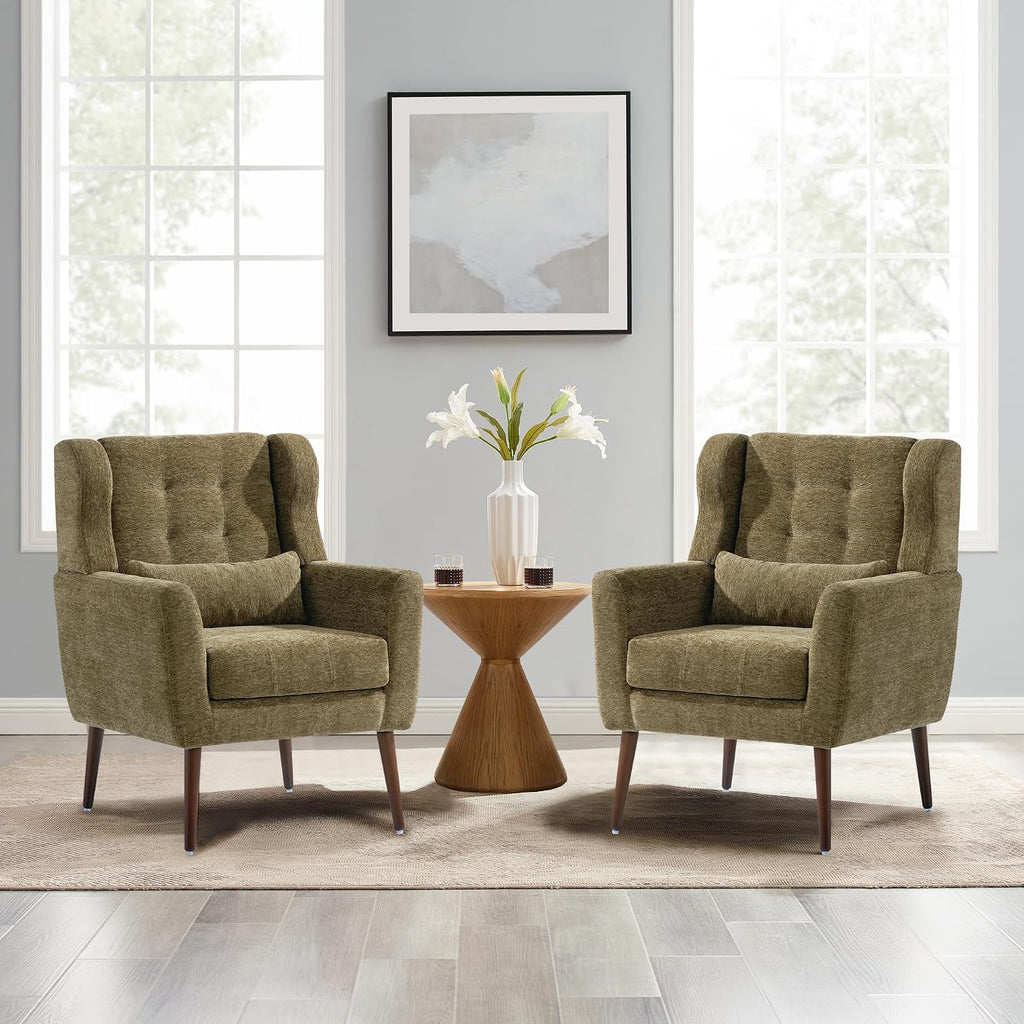 Modern Accent Chair Chenille Fabric Upholstered Tufted Side Chair Wingback Chair,Mid Century Reading Armchair with