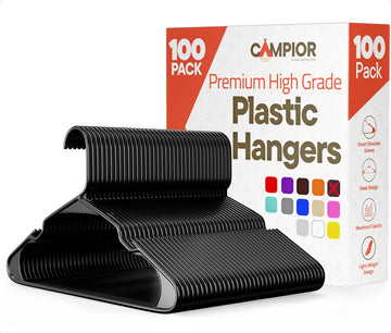 Black Plastic Hangers 100 Pack- Heavy-Duty Plastic Hangers Slim and Space-Saving, Durable and Lightweight PP with