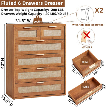 Rattan Dresser, 41" Tall Chest of Drawers