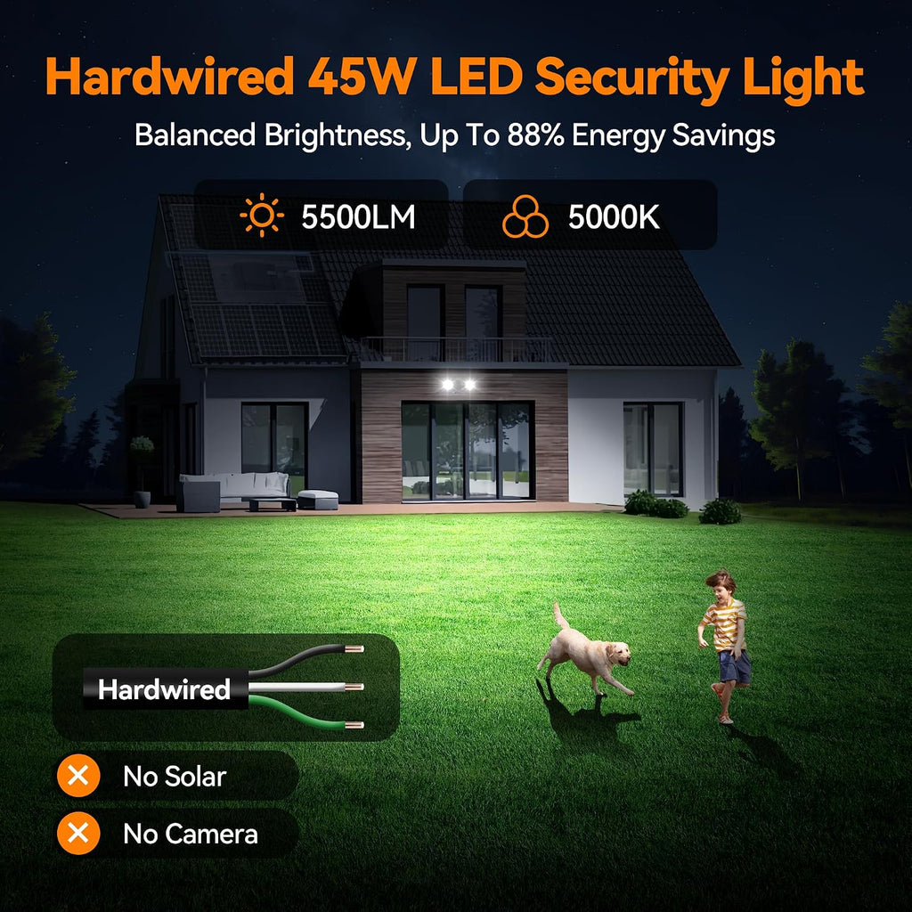 45W 5500LM Dusk to Dawn Flood Lights Outdoor, Dual Head LED Outdoor Security Lights, 5000K Daylight, IP65 Waterproof