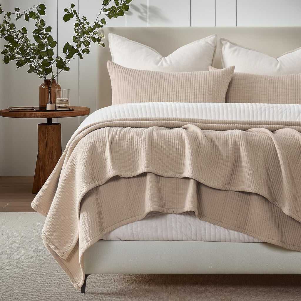 Cotton Gauze King Bedspread, Ultra Soft Prewashed Pick Stitch Matelassé Coverlet, Lightweight Textured Oversized King