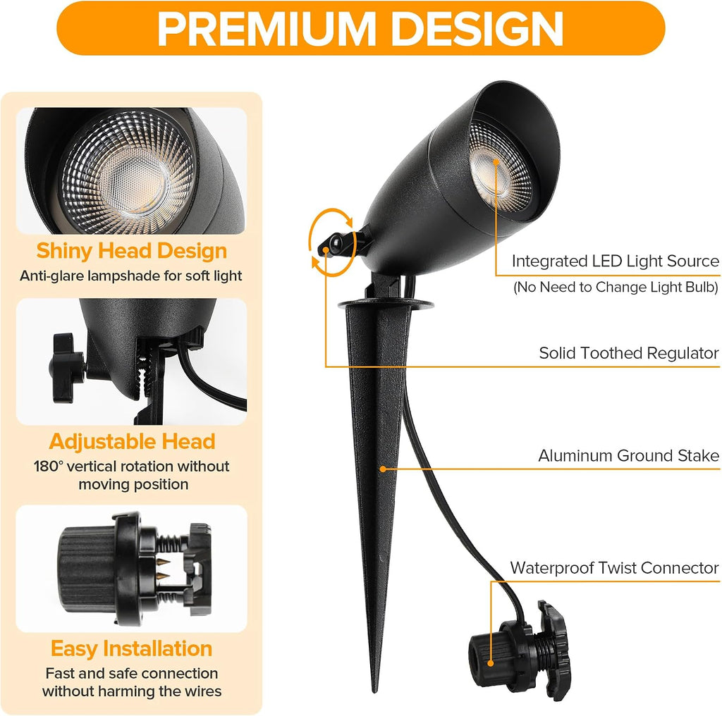 12V Low Voltage Landscape Lighting, Die-cast Aluminum Spot Lights with Connectors, IP65 Waterproof Outdoor Landscape