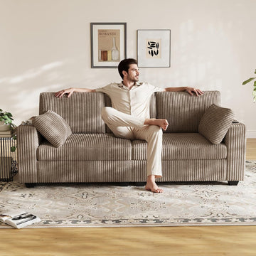 80" Loveseat Sofa ,Modern Sofa with USB Charging Ports & Cup Holders,Comfy Corduroy Couch with Upholstered Cushion,3