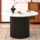 Modern Round Pedestal Dining Table for 4-6, 47" Kitchen Table with White Marble Grain Tabletop Engineered Wood Base