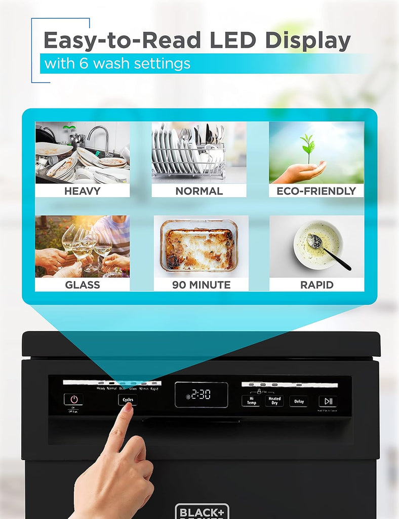 18-Inch Portable Dishwasher, 8-Place Setting Capacity, Mobile Dish Washer with 6 Wash Programs, LED Display