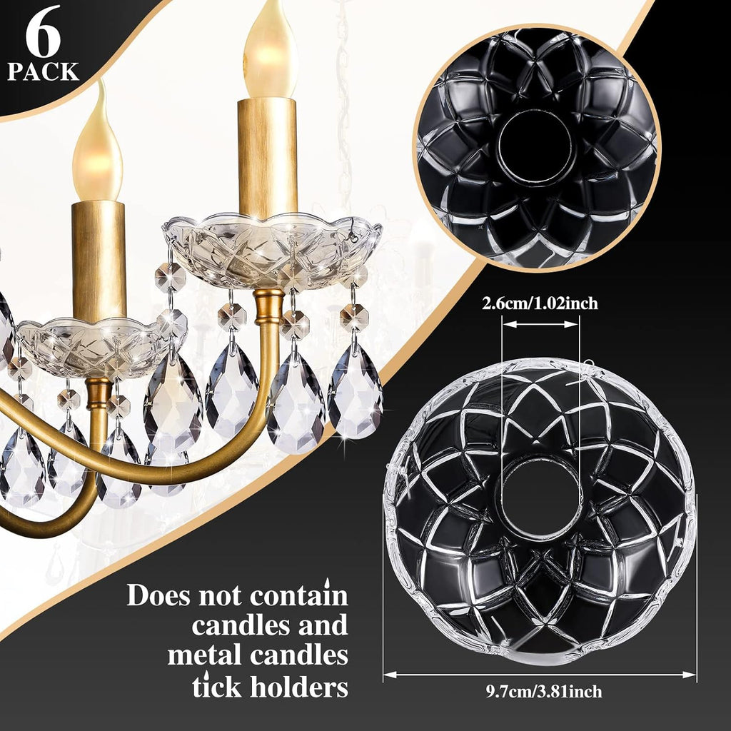 6 Pcs Bobeches for Chandelier 4 Inch Crystal Chandeliers Teardrops Pendant Bobeche Replacement Parts with 4 Side