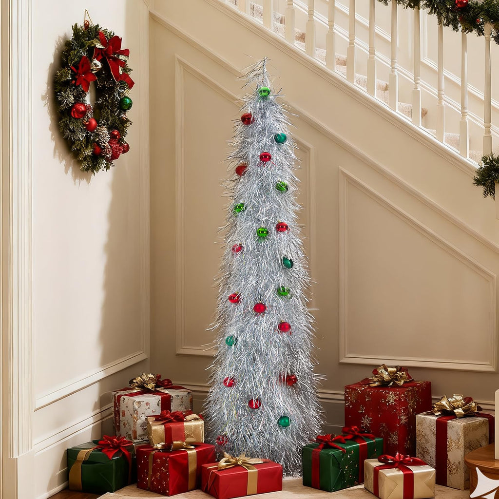 5FT Artificial Xmas Decor Pop Up with Decoration Silver