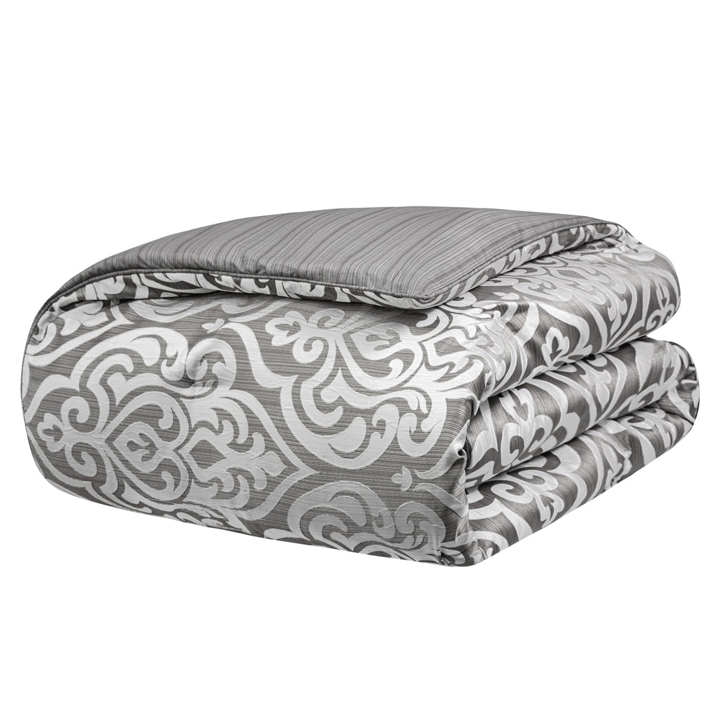 9 PCS Contemporary Jacquard Comforter Set, Silver Gray