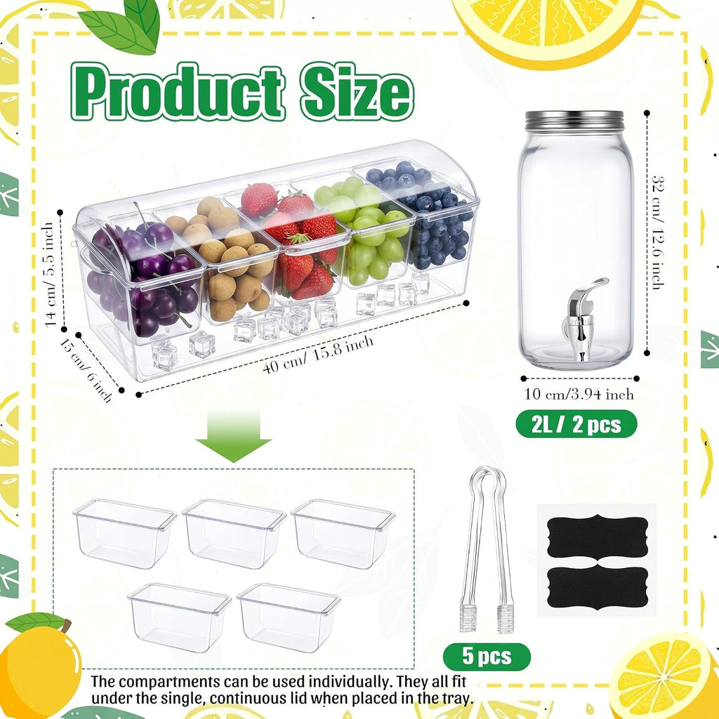 Lemonade Stand Supplies Lemonade Bar Supplies Include 2 Lemon Glass Drink Dispenser, 1 Transparent Storage Box - Set of 9