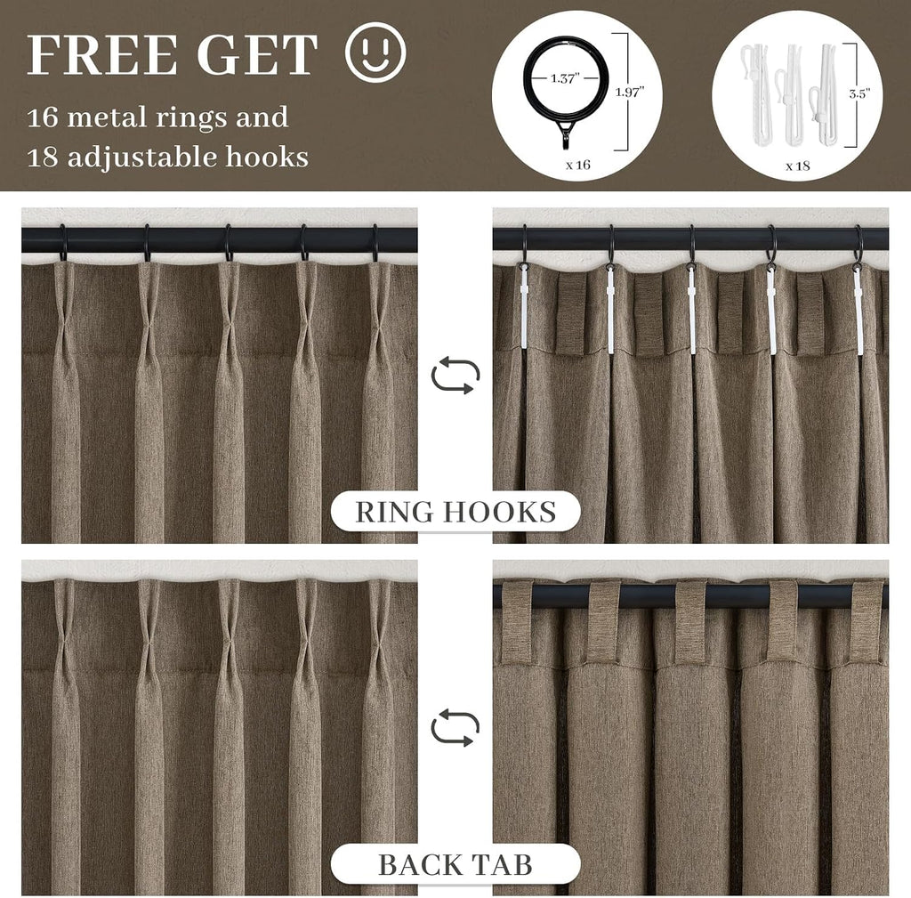 Thick Linen Pinch Pleated Sheer Curtains 84 Inches Long 2 Panels Set Bedroom,Dark Flax Drapes with Memory Trained - Set of 2