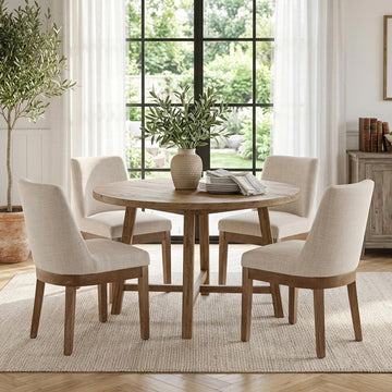 Modern Dining Chairs Set of 4 with Comfortable Back Support, Farmhouse Soft Linen Upholstered Kitchen Dining Room