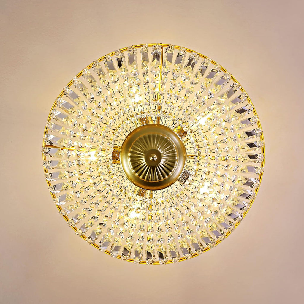 19.5 Inch Crystal Ceiling Light Fixture, 5-Light Raindrop Semi Flush Mount Chandelier, Modern Round Close to Ceiling