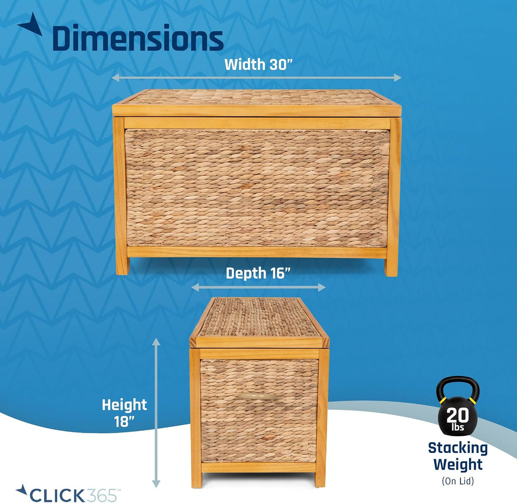 Wilson Wicker Storage Trunk with Lid, 30 Inch Handwoven Water Hyacinth Storage Chest with Acacia Wood Frame