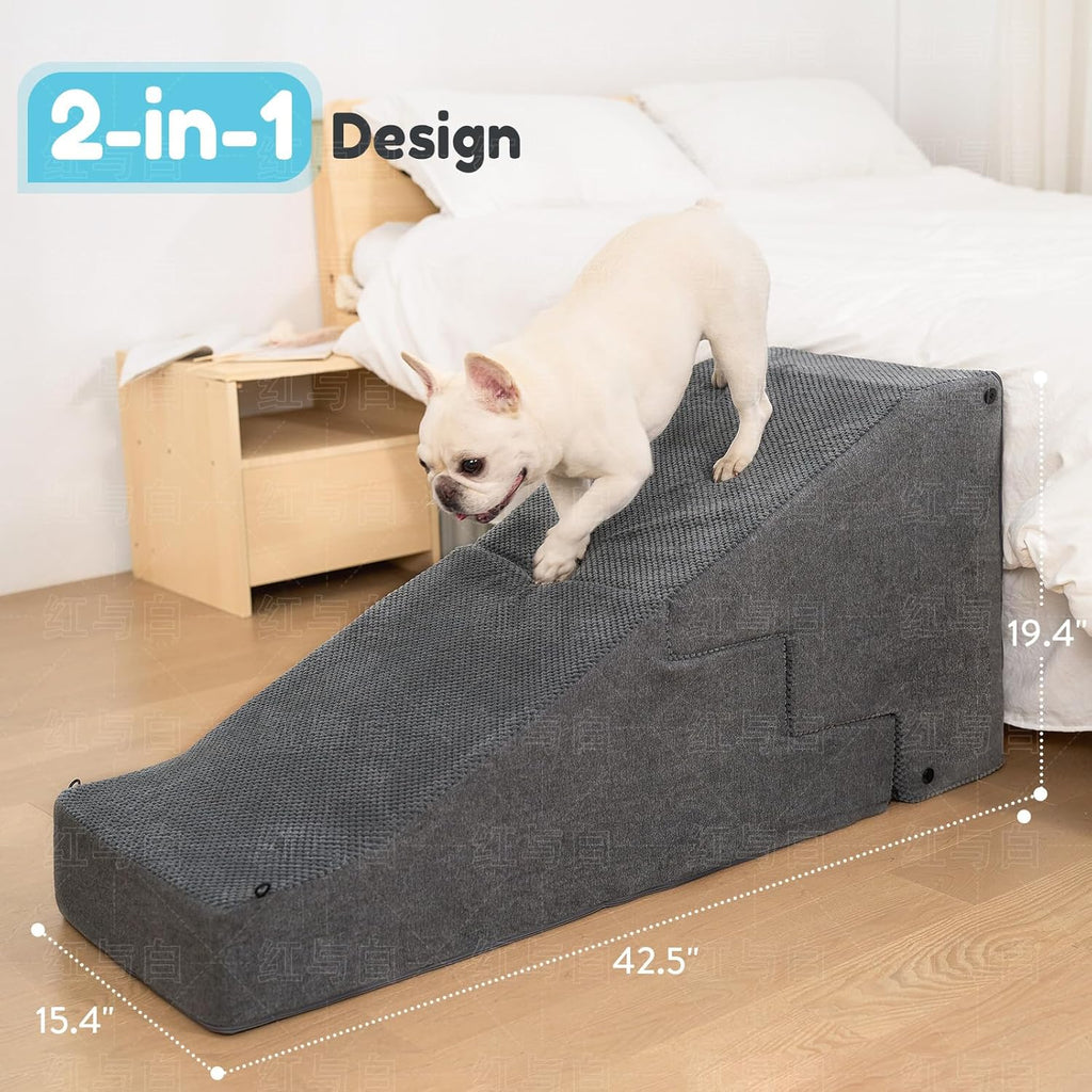 5-Step Dog Stairs and Ramp for Small Dogs and Cats, Pet Steps for High Bed with Non-Slip Bottom, Grey