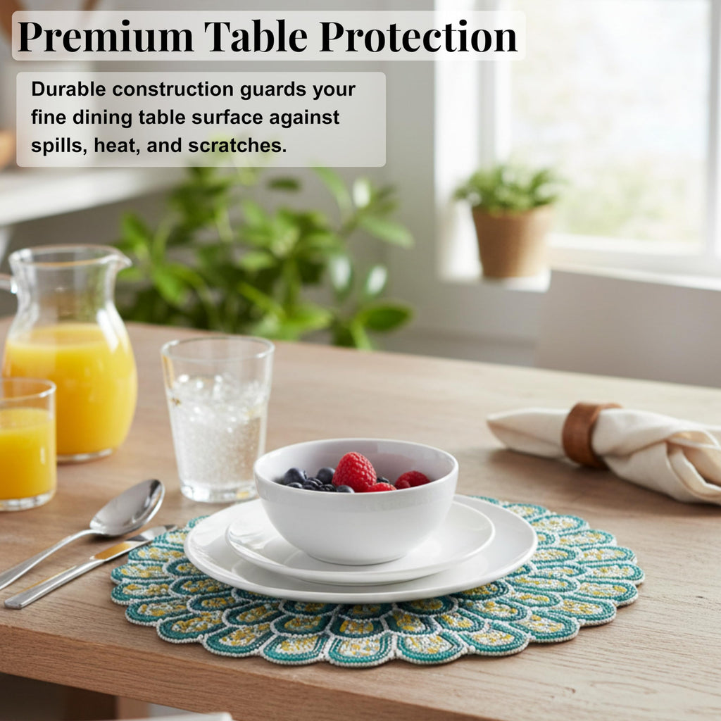 Beaded Placemats 13 Inch Green White Round Table Mats