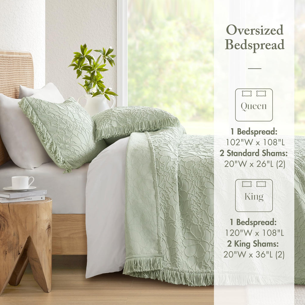 Oversized Chenille Floral Bespread, 3PC Queen Bedspread