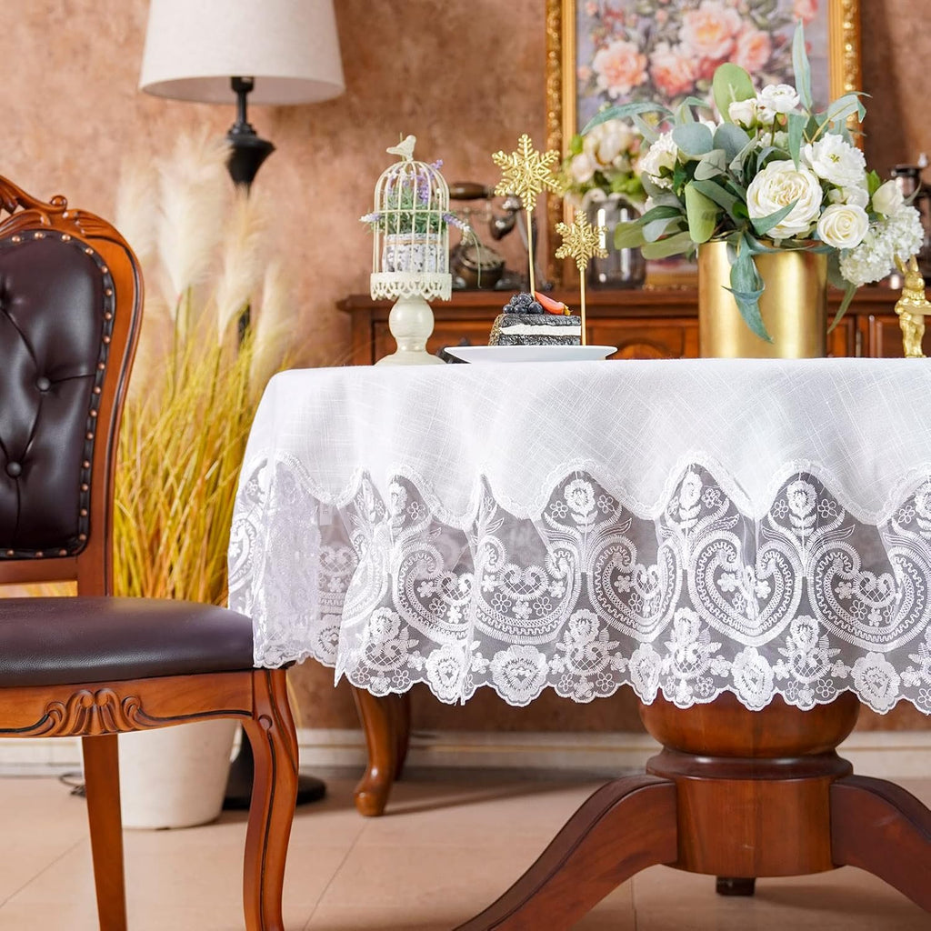 Lace Rectangular Tablecloths with Exquisite Macrame Border Clear Embroidered Kitchen Holidays Fabric