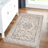 2x3 Washable Vintage Entryway Rug, Low Pile Non-Slip Carpet for Kitchen Bathroom Cream Beige