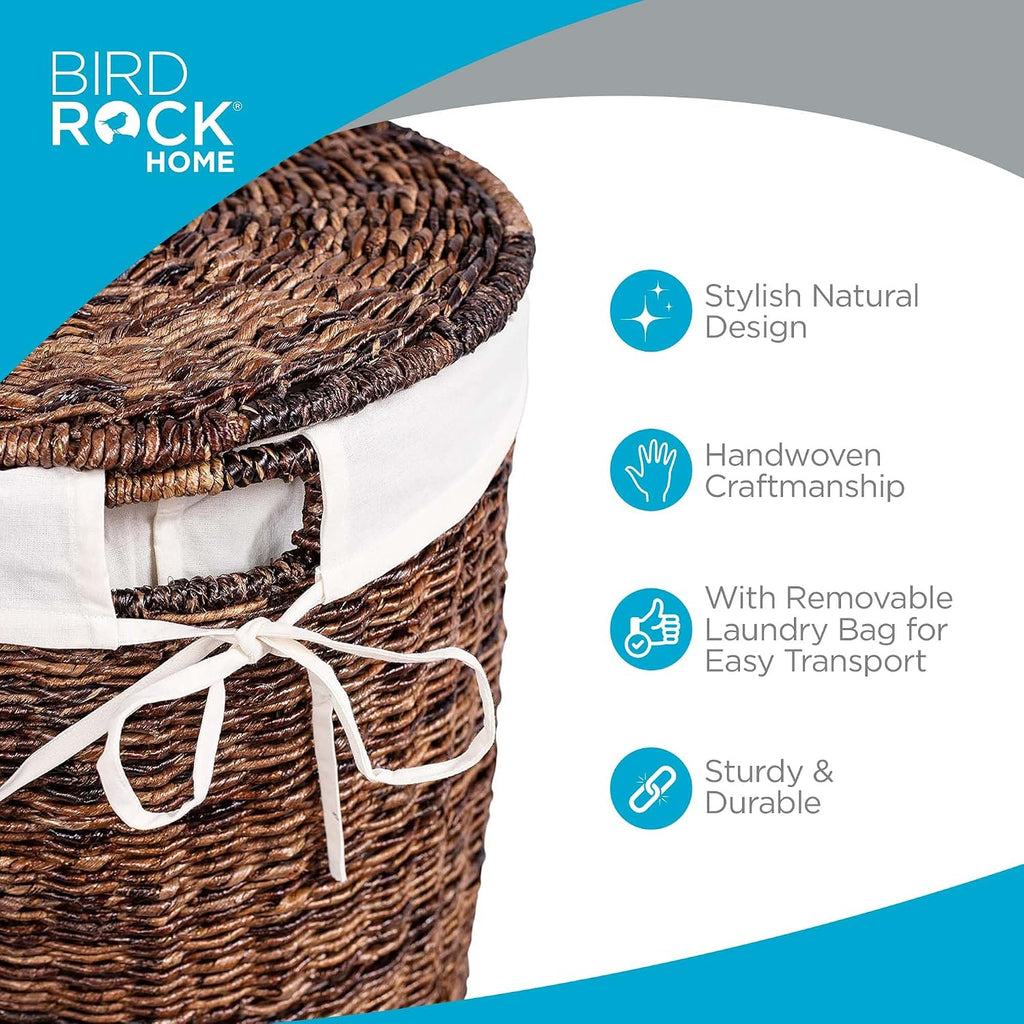 Seagrass Laundry Hamper with Lid & Liner - Handwoven Round Basket with Handles for Laundry/Dirty Clothes - Organizer