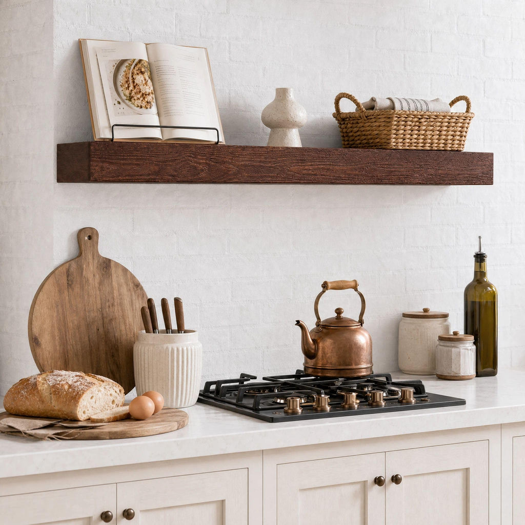 60 Inch Solid Wood Fireplace Mantel Shelf, Rustic Brown