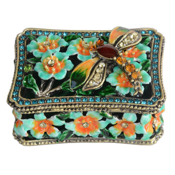 Dragonfly on Victorian Box Trinket Box, Hand Painted Enamel, Jewelry Box
