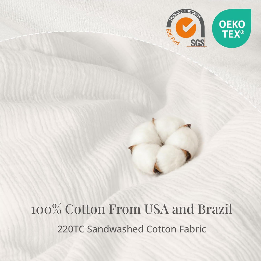 Off White Duvet Cover, 100% Sandwashed Cotton Soft Duvet Cover Set 3 Pieces with Zipper Clousre & Corner