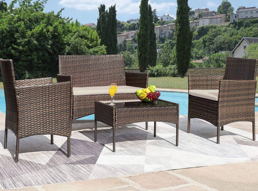 Patio Furniture 4 Pieces Conversation Sets Outdoor Wicker Rattan Chairs Garden Backyard Balcony Porch Poolside