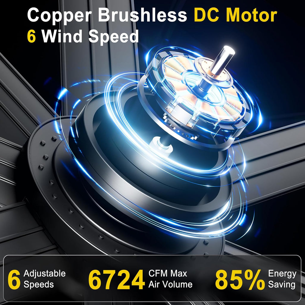 72" Large Ceiling Fan No Light - Industrial Fan Remote & APP Control, Quiet DC Motor, Indoor/Outdoor Ceiling Fan