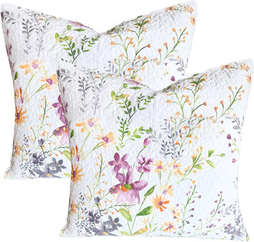 Cotton Euro Pillow Shams (26"x26"), Flowers Botanical Pattern Floral Pillow Cases Extra Soft Breathable Zipper