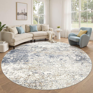 8ft Round Area Rug Living Room Rugs - 8x8 Washable Large Soft Indoor Neutral Modern Abstract Low Pil