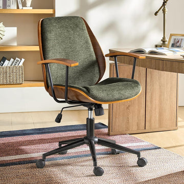 Modern Ergonomic with Wood Frame & Metal Base, Swivel Home Office Desk Chairs with Adjustable Height, Comfy