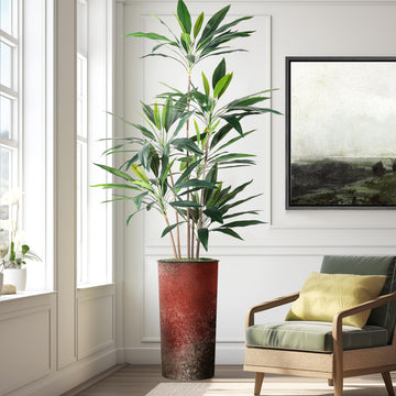 Artificial Tree in Modern Planter, Fake Dracaena Tree Silk Tree for Indoor and Outdoor Home Decoration - 66" Overall